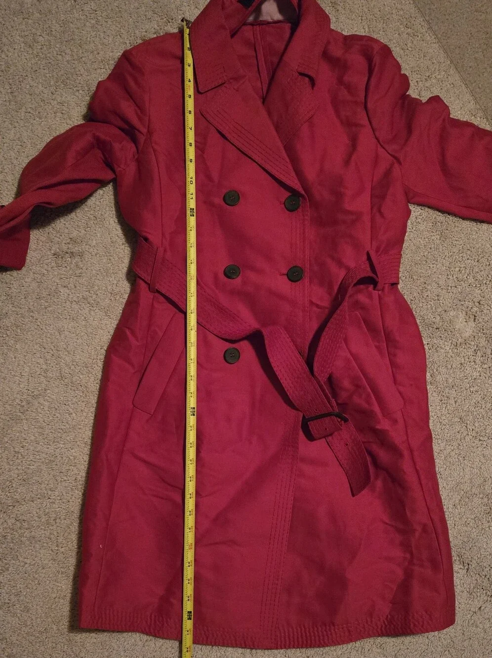 BCBGMaxAzria Red Double-Breasted‎ Trench Coat with Belt